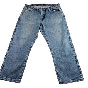 VTG Wrangler Jeans Men's 38x30 Blue Denim‎ Custom Patch Embroidered Tiger Love